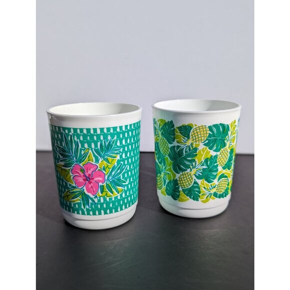 Tupperware Tropical Flower Pineapple White stacking Mugs Set of 2 - Picture 1 of 6